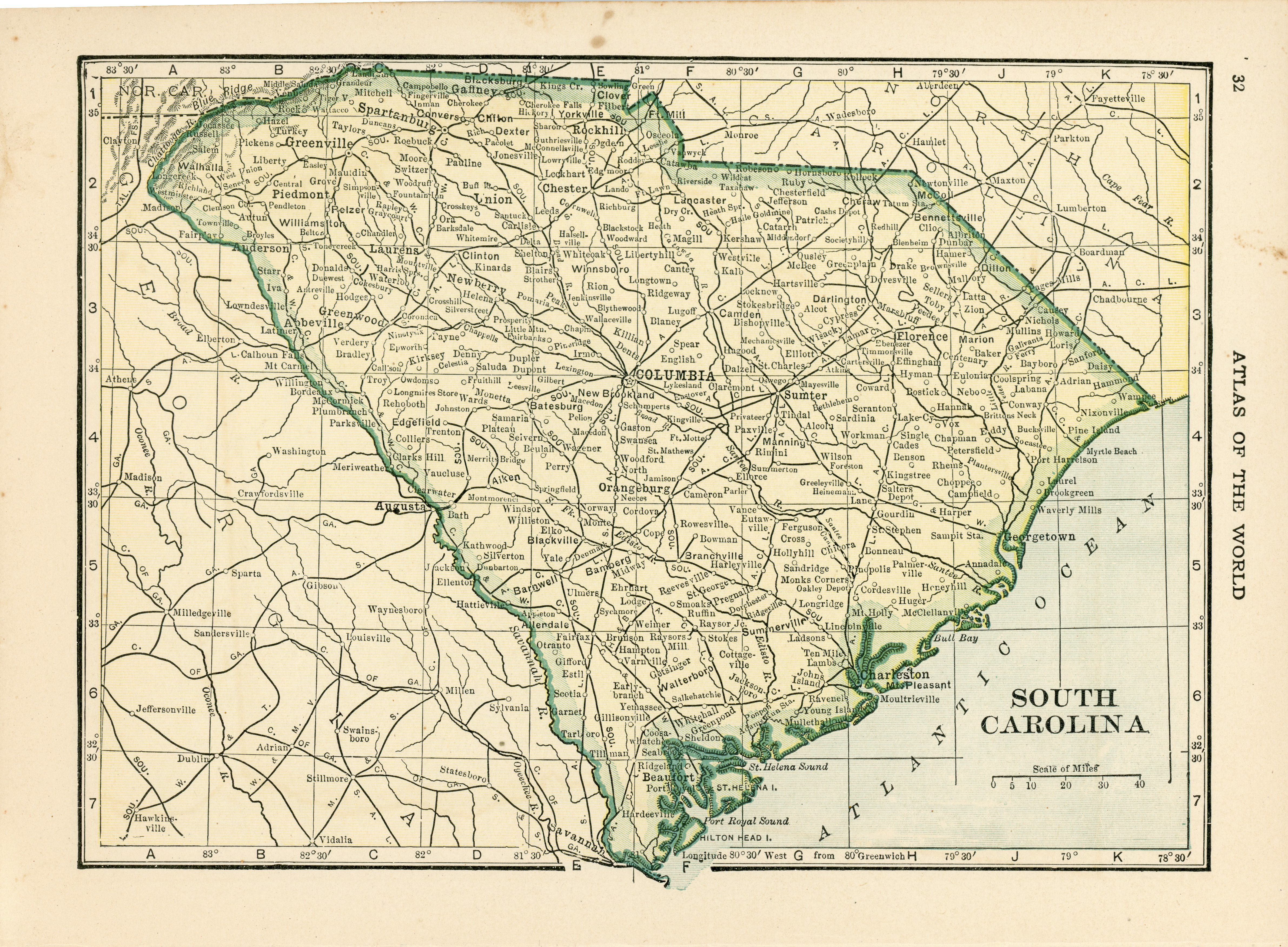 1911 Vintage Atlas Map Page (North Carolina on one side and South Carolina on...