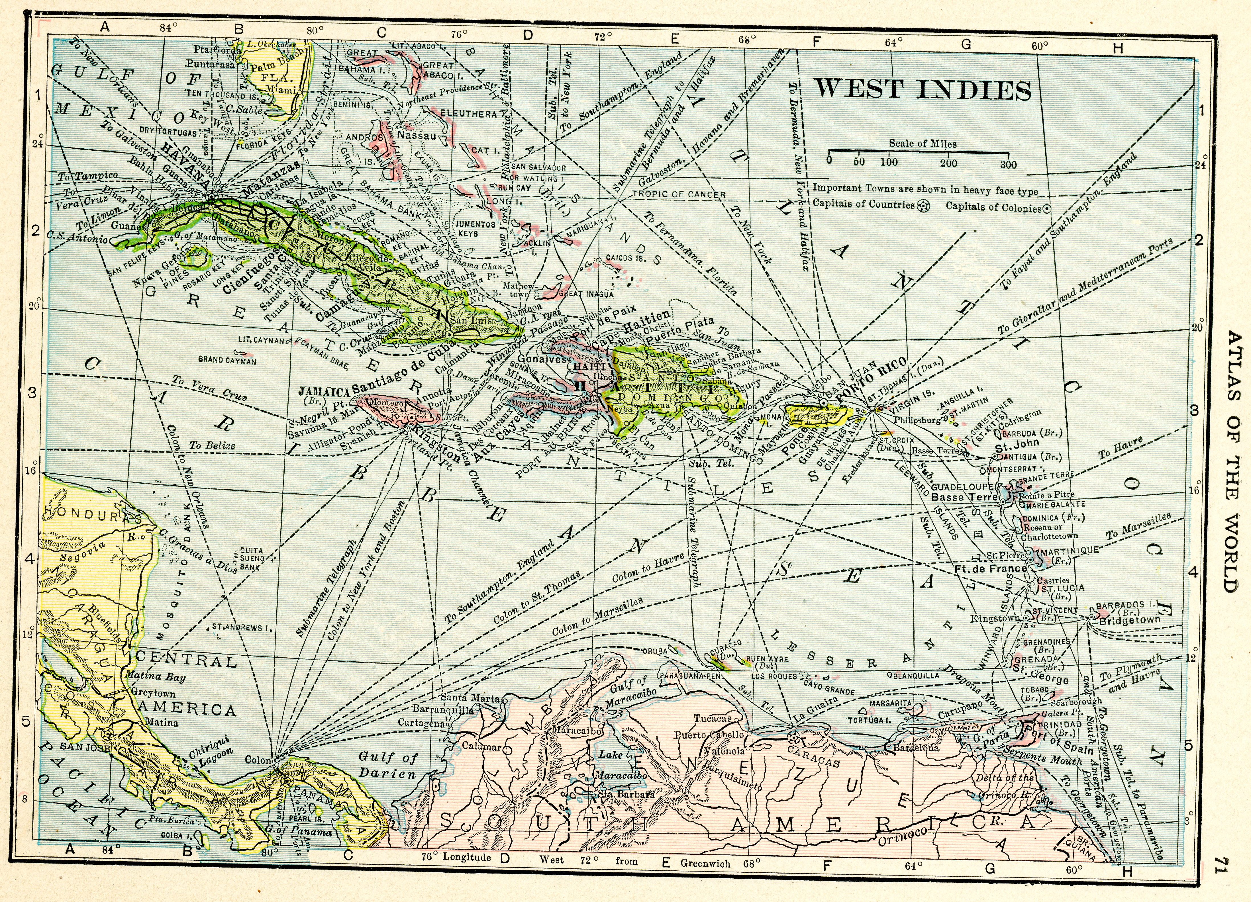 1911 Vintage Atlas Map Page (Mexico on one side and Caribbean Islands on the ...