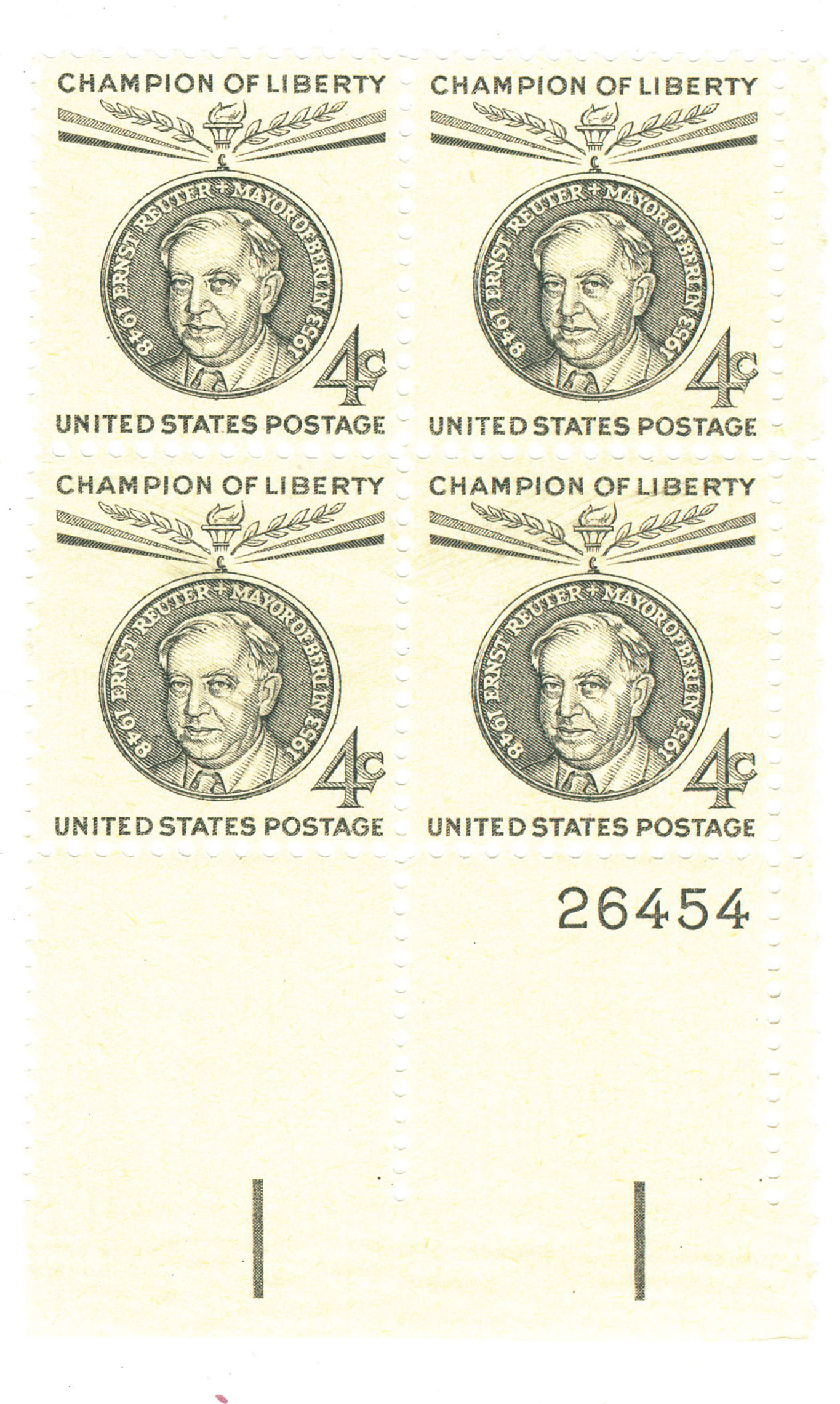1959 Block of 4 cent Ernst Reuter Stamps