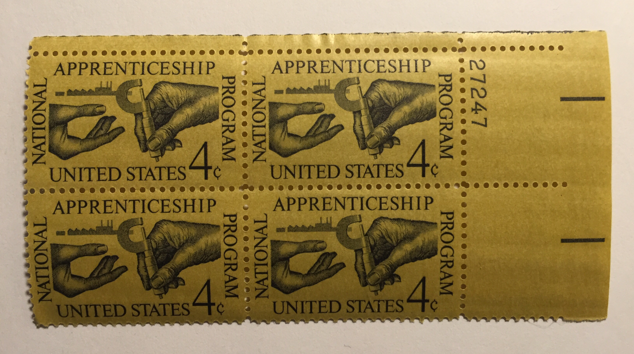1962 Block of 4 cent Apprenticeship Stamps