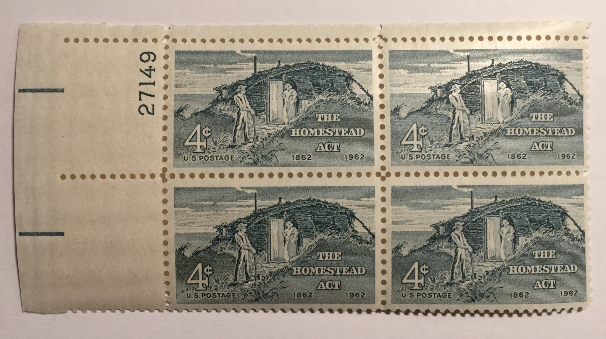 1962 Block of 4 cent The Homestead Act Stamps Green Basics Inc