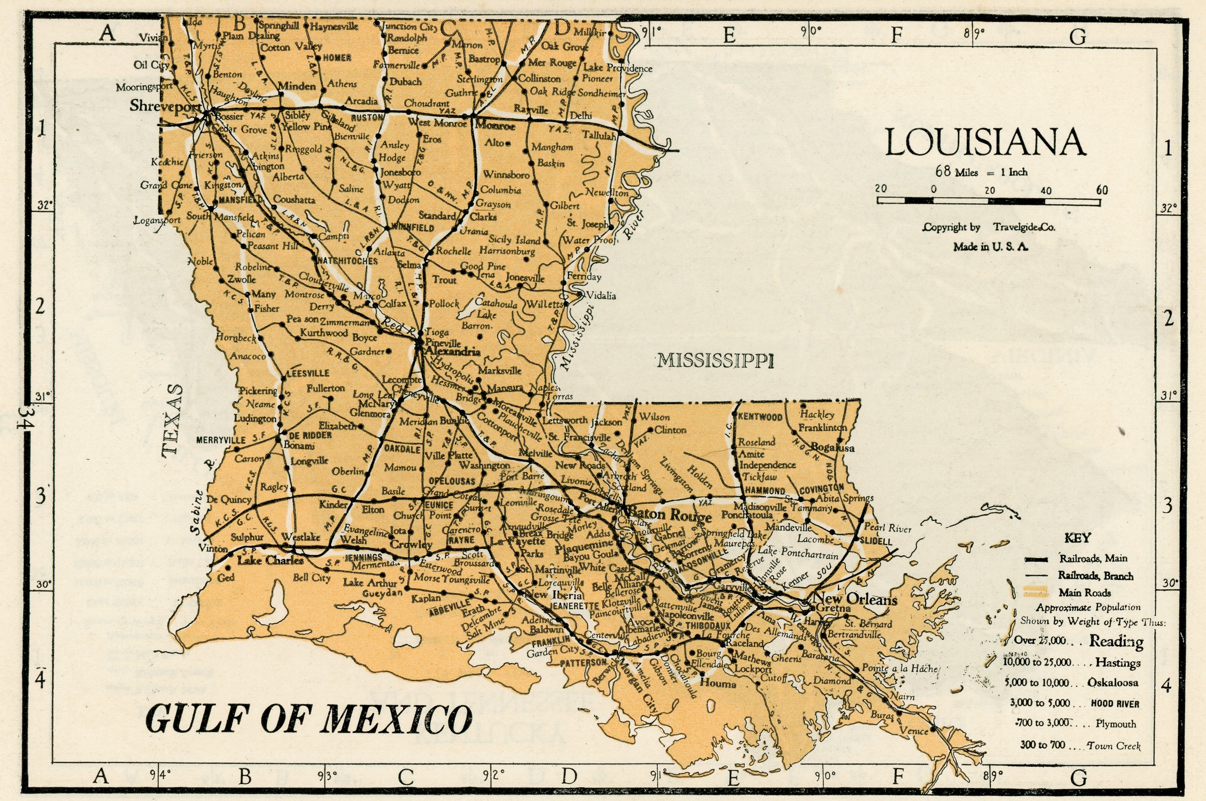 1928 ORIGINAL VINTAGE MAP OF LOUISIANA