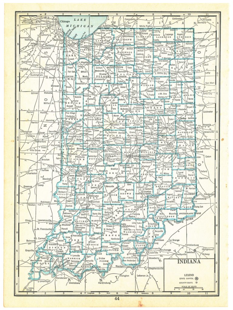 1940 Vintage Atlas Map Page – Indiana on one side and Illinois on the ...