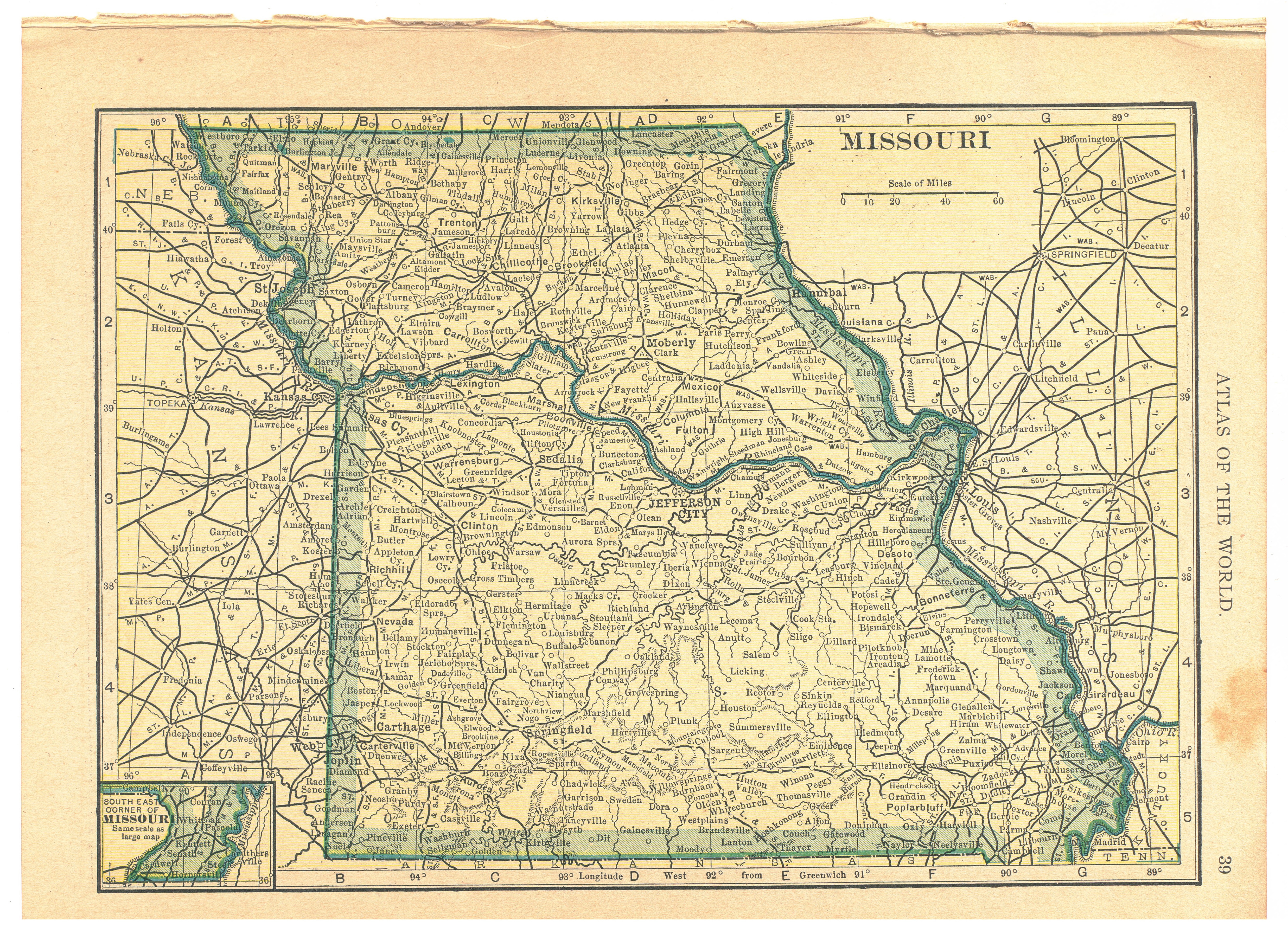 1908 Handy Atlas Vintage Map Pages – Missouri on one side and Arkansas ...