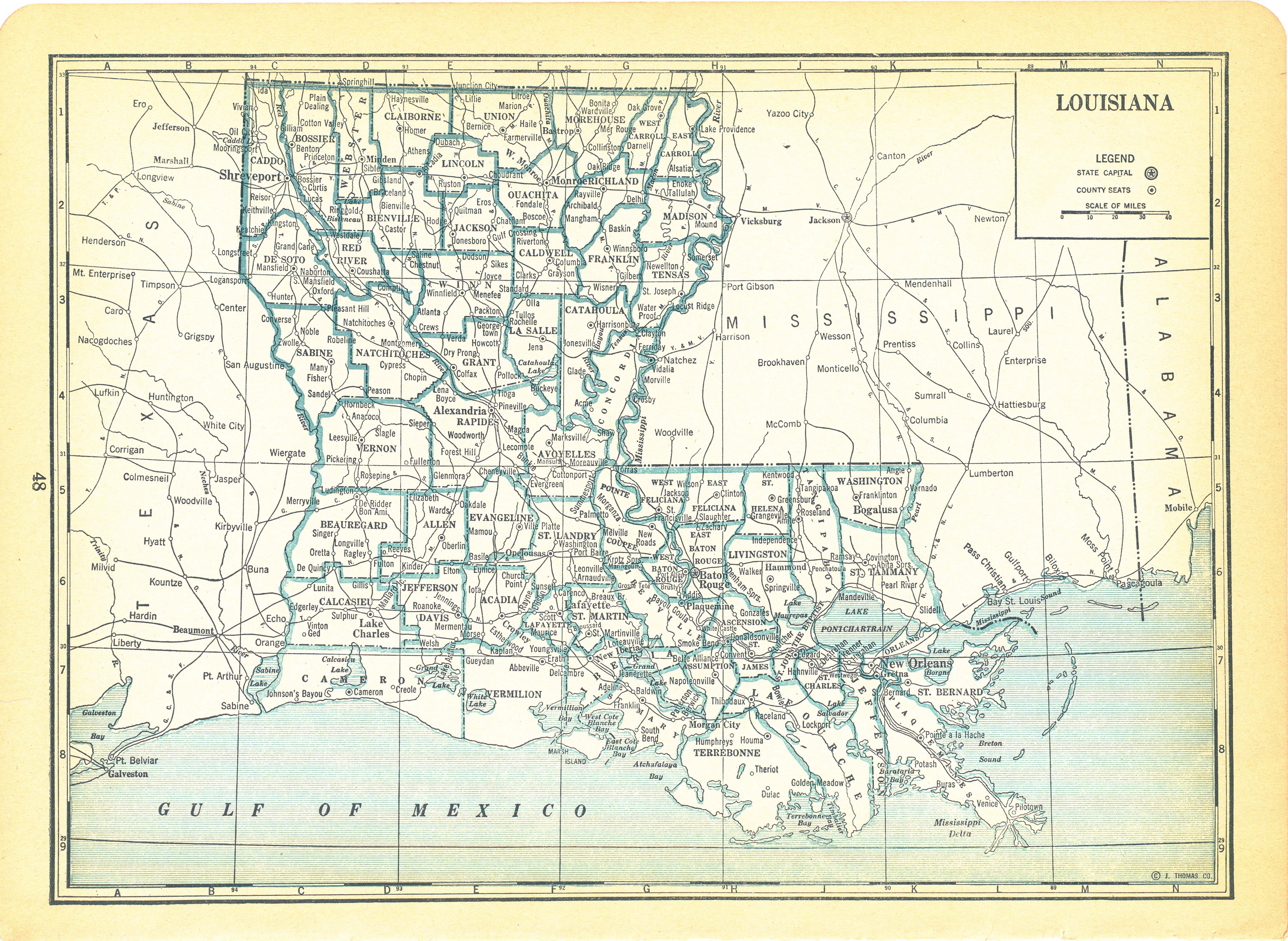 1937 National Atlas Vintage Map Pages - Louisiana map on one side and ...