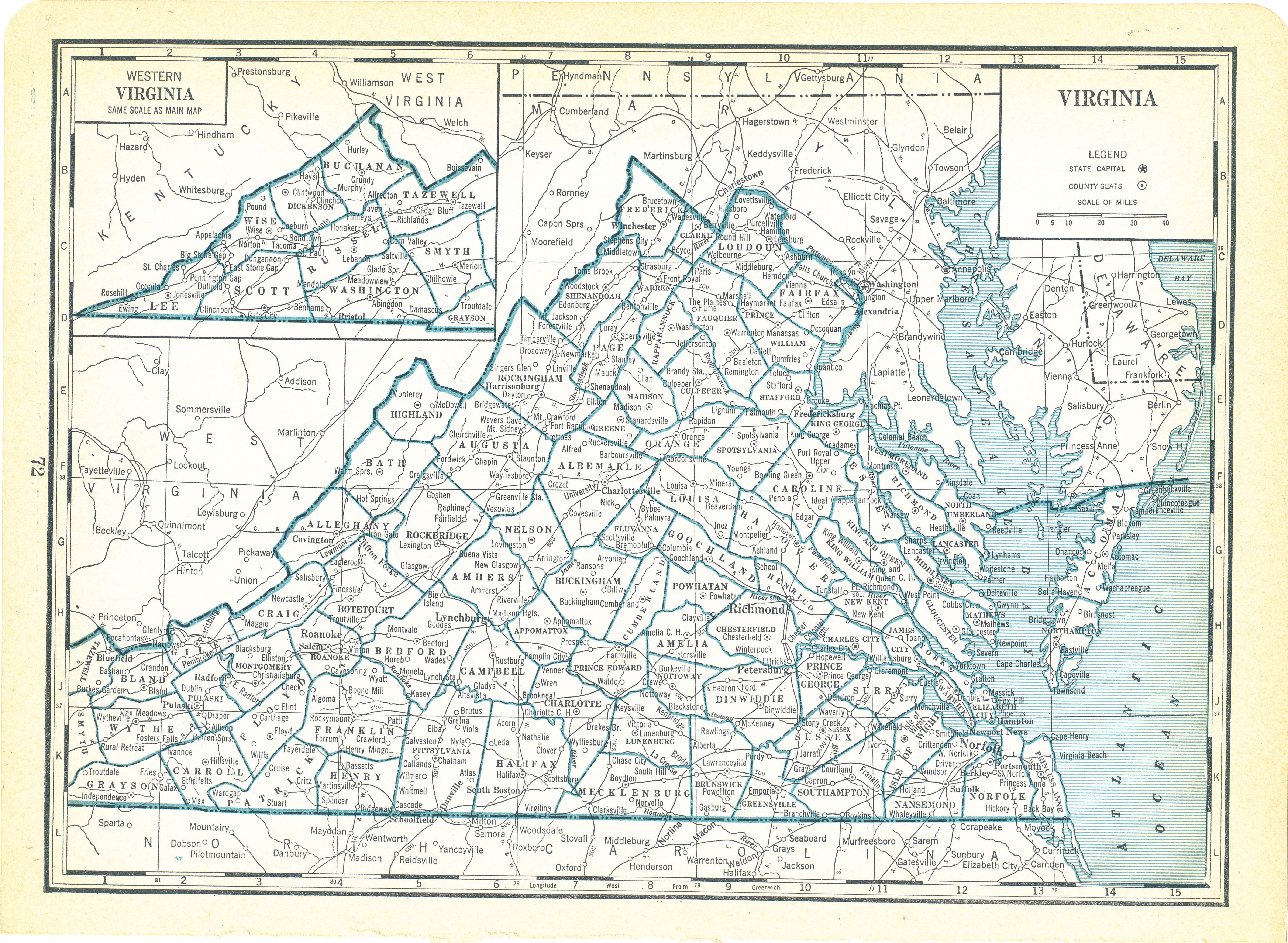 1937 National Atlas Vintage Map Pages – Virginia map on one side and ...