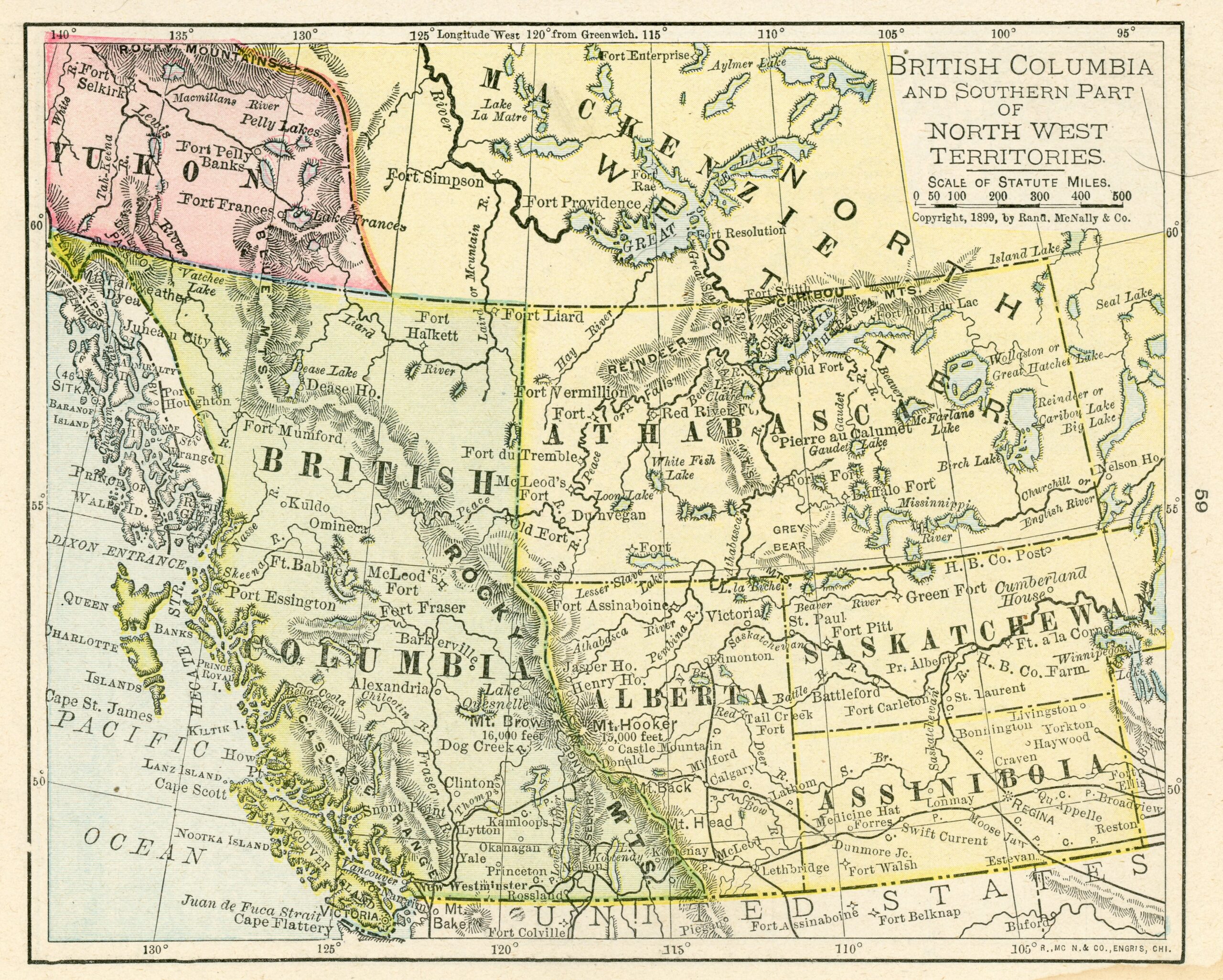 1899 Vintage Atlas Map Page - British Columbia map one side and Central ...