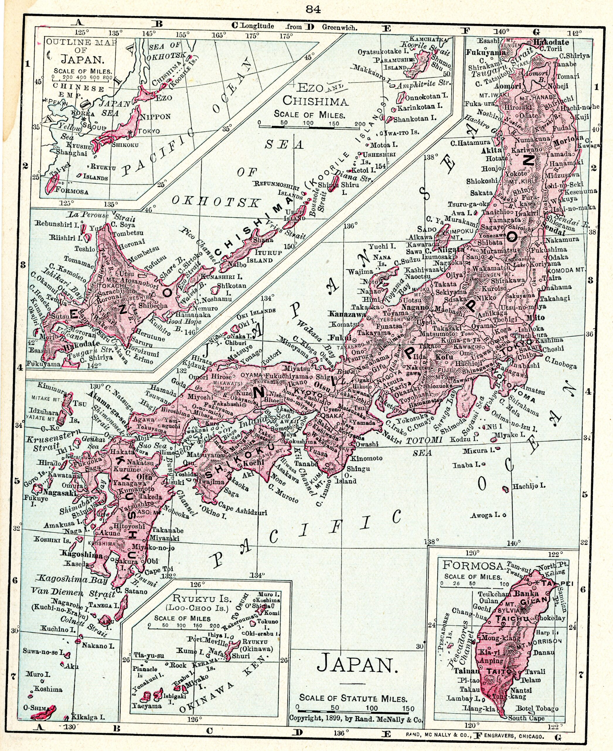 1899 Concise Atlas Vintage Map Pages – Malaysia map one side and Japan ...