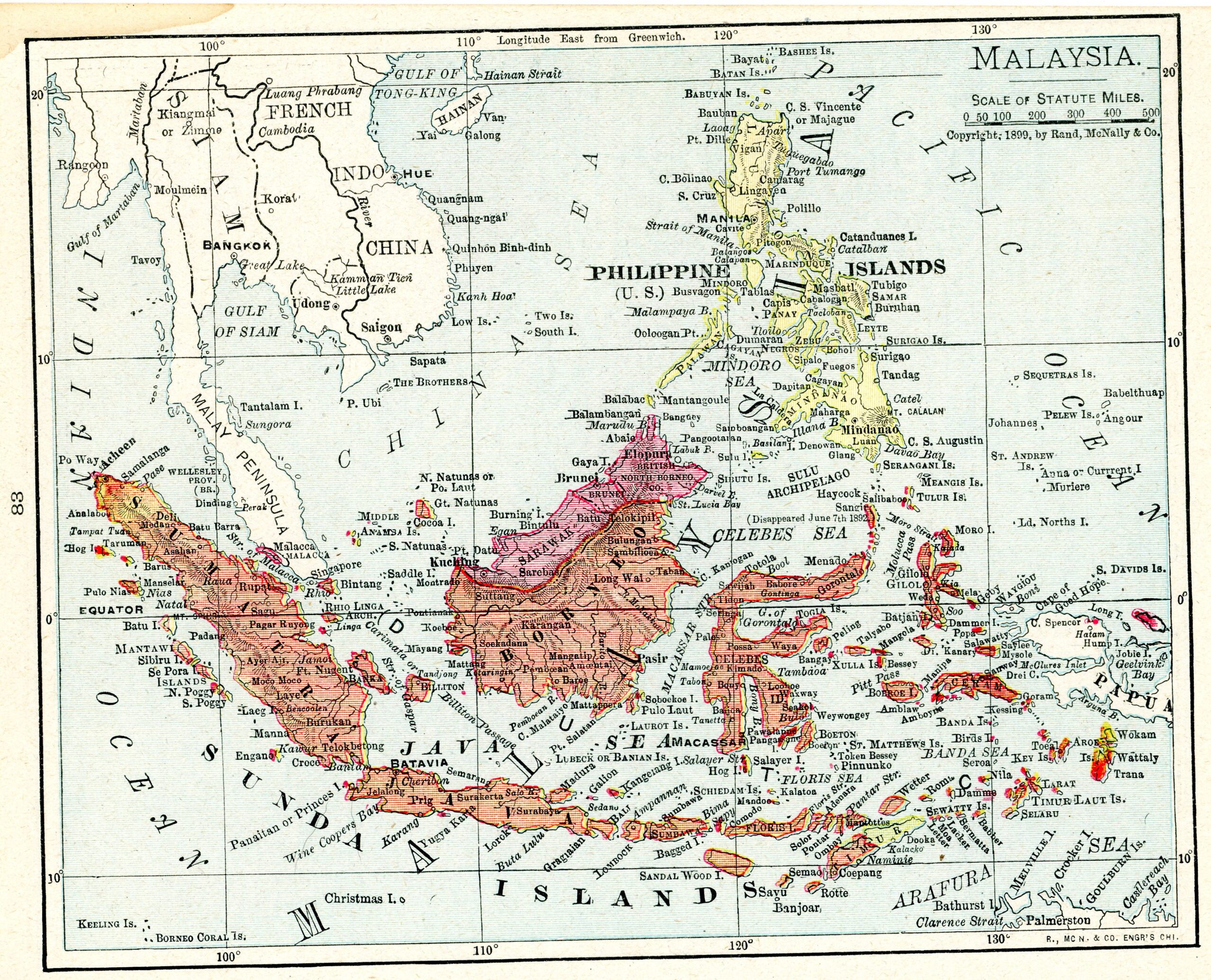 1899 Concise Atlas Vintage Map Pages – Malaysia map one side and Japan ...