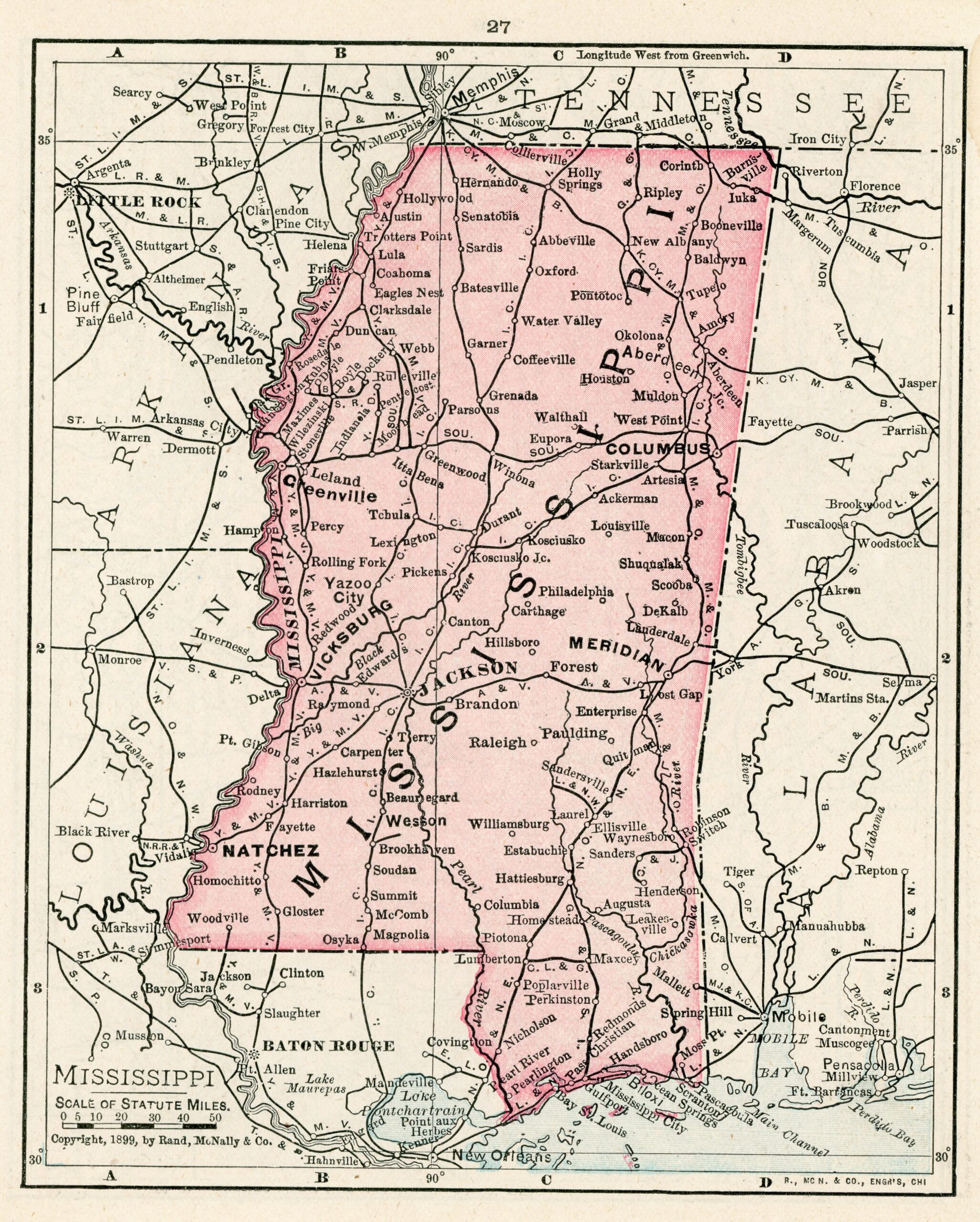 1899 Vintage Atlas Map Page Mississippi Map One Side And Kentucky And   1899 New Concise Atlas Mississippi Scaled 