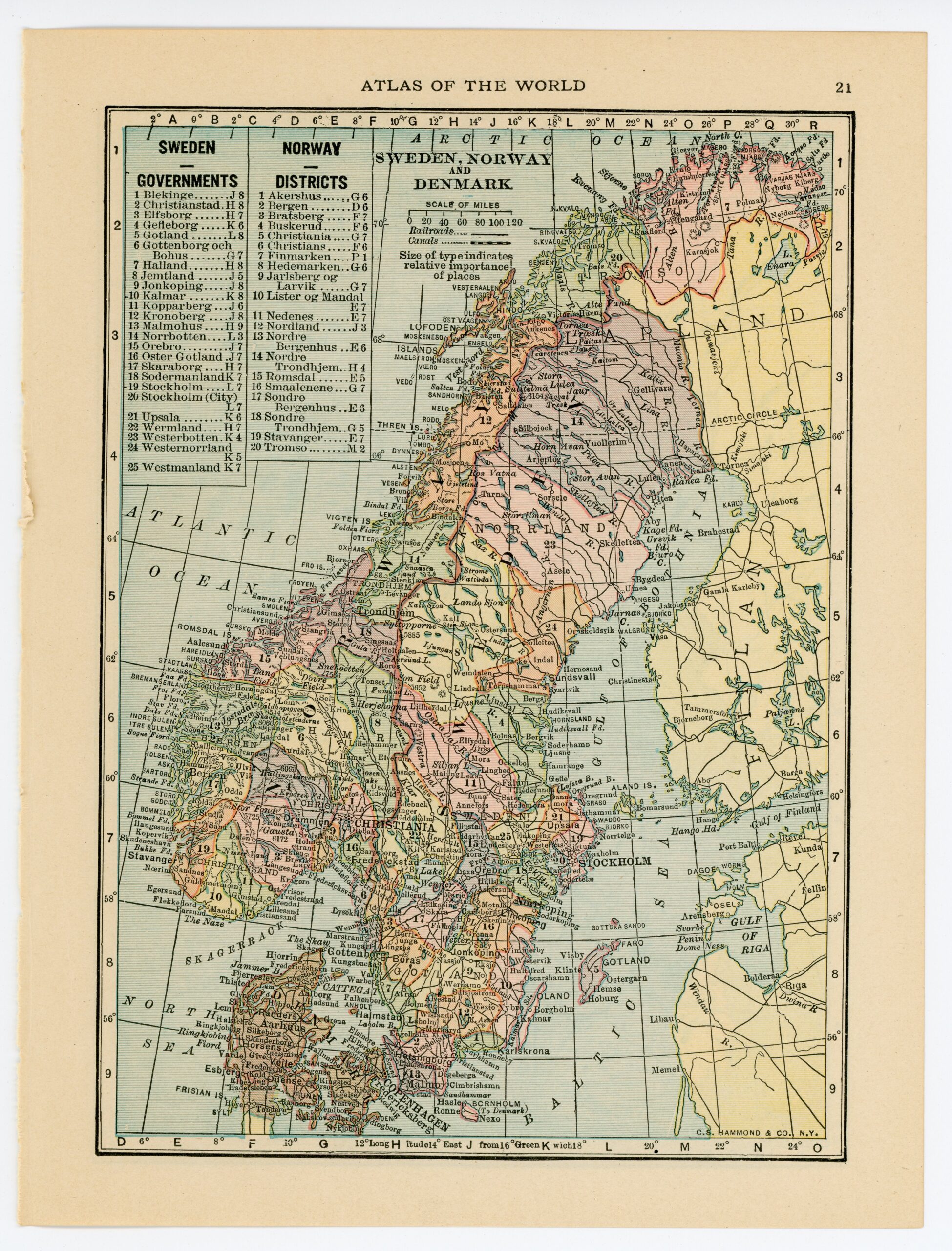 1924 Vintage Atlas Map Pages - Sweden and Norway map on one side and ...