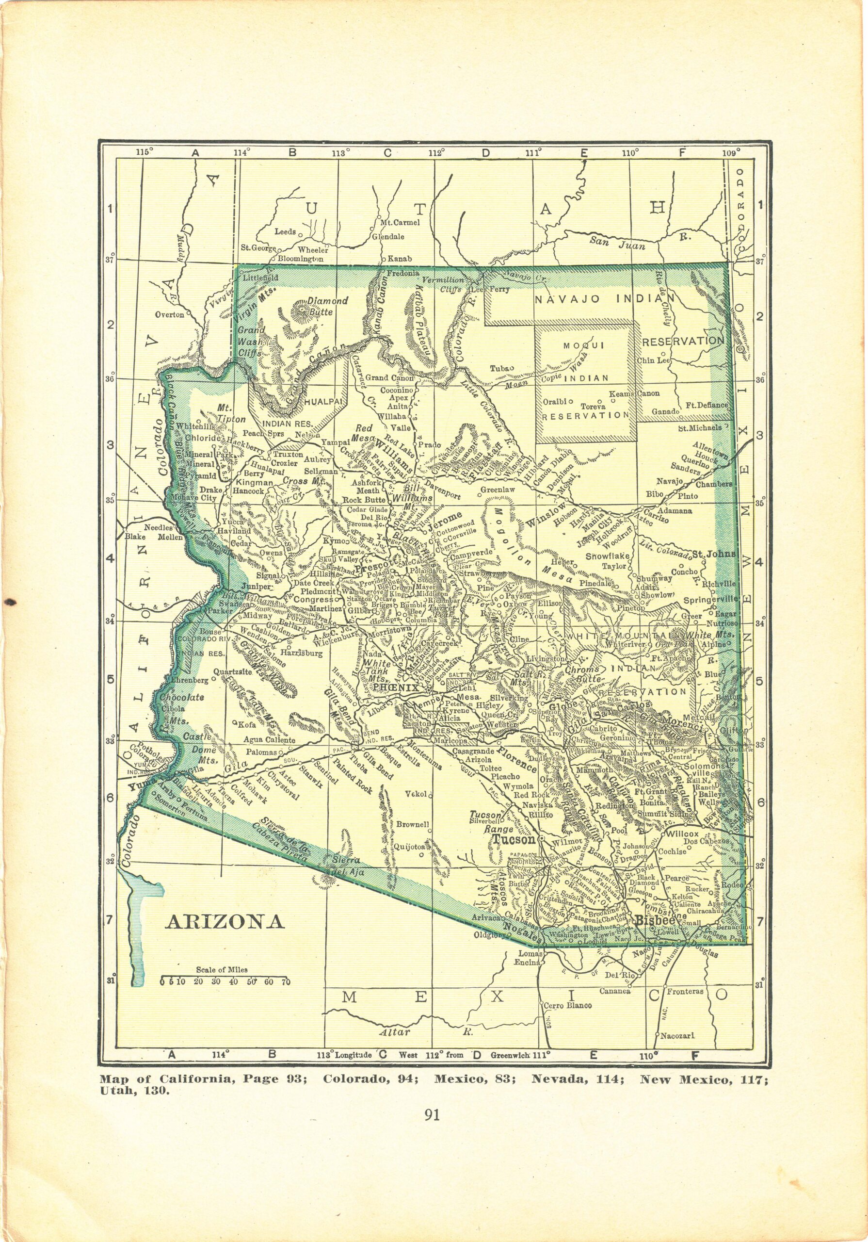 1924 Atlas of the World Vintage Map Pages - Arizona map on one side and ...