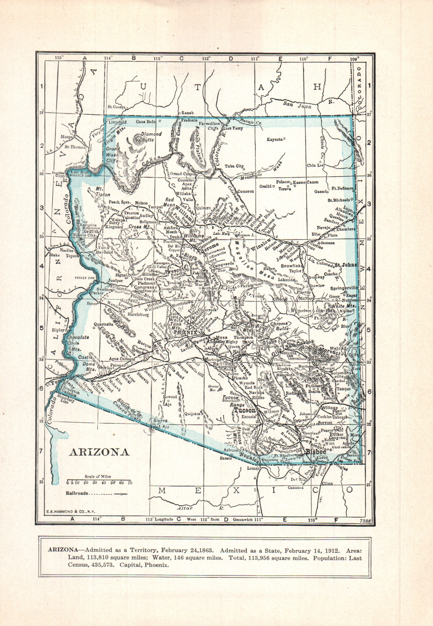 1937 Vintage Atlas Map Page - Arizona map