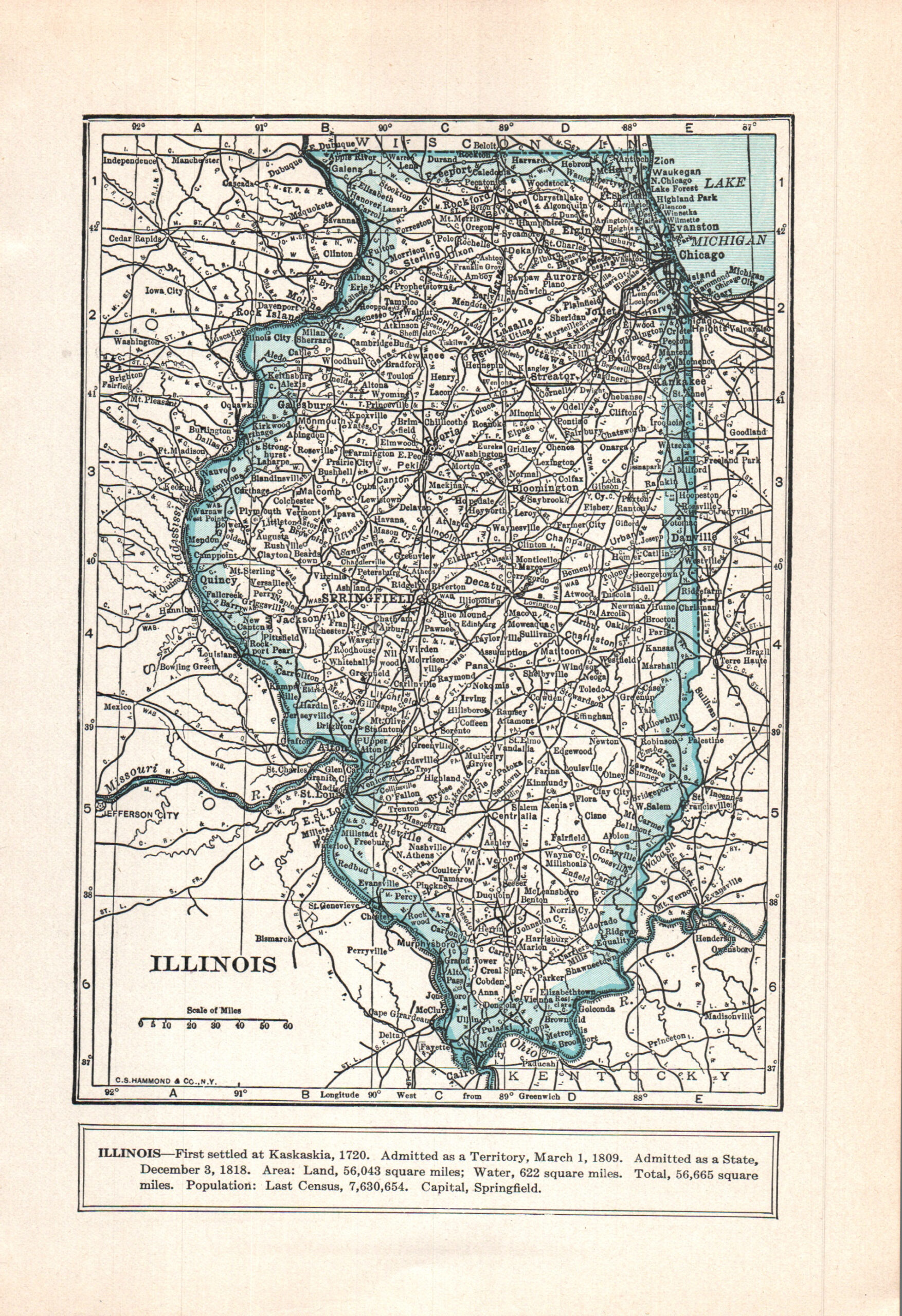 1937 Vintage Atlas Map Page - Illinois map