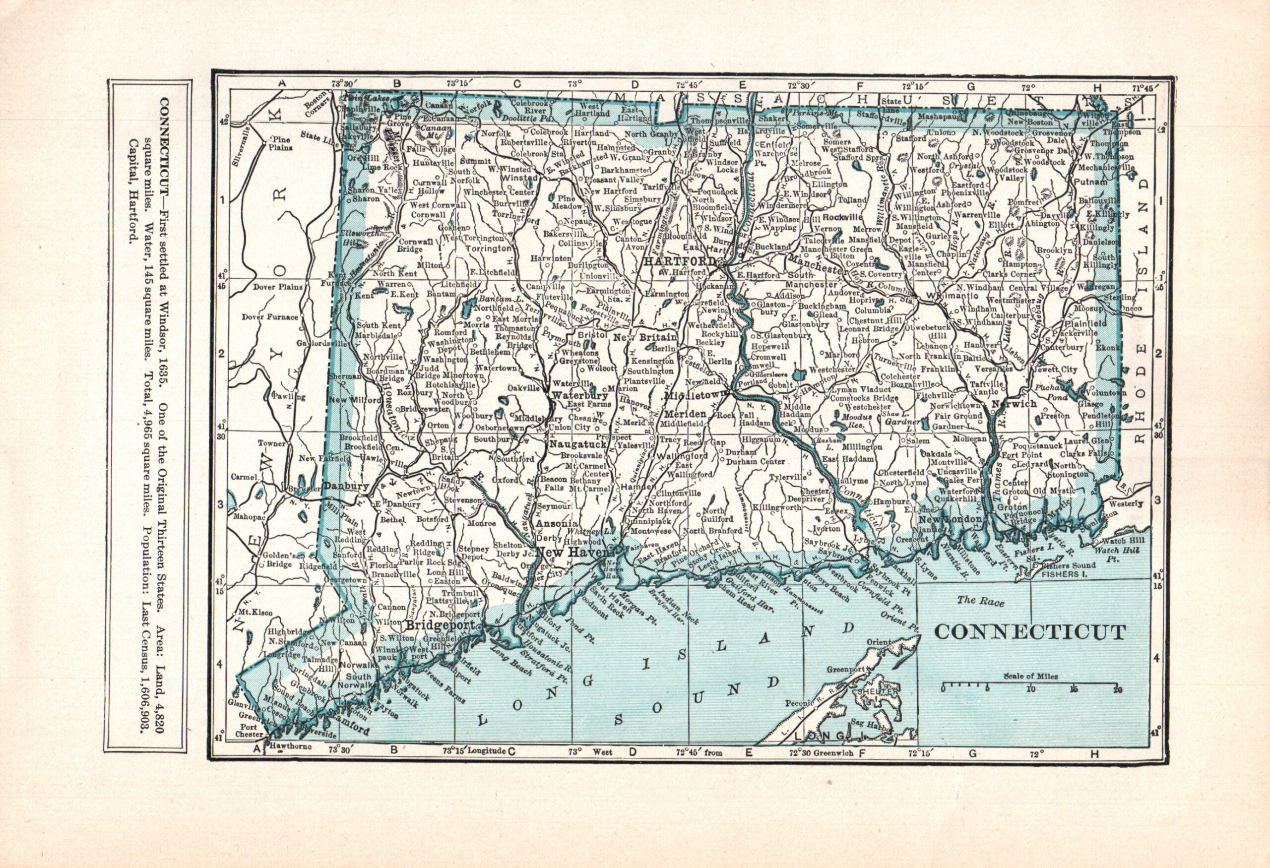 1937 Vintage Atlas Map Page - Connecticut map