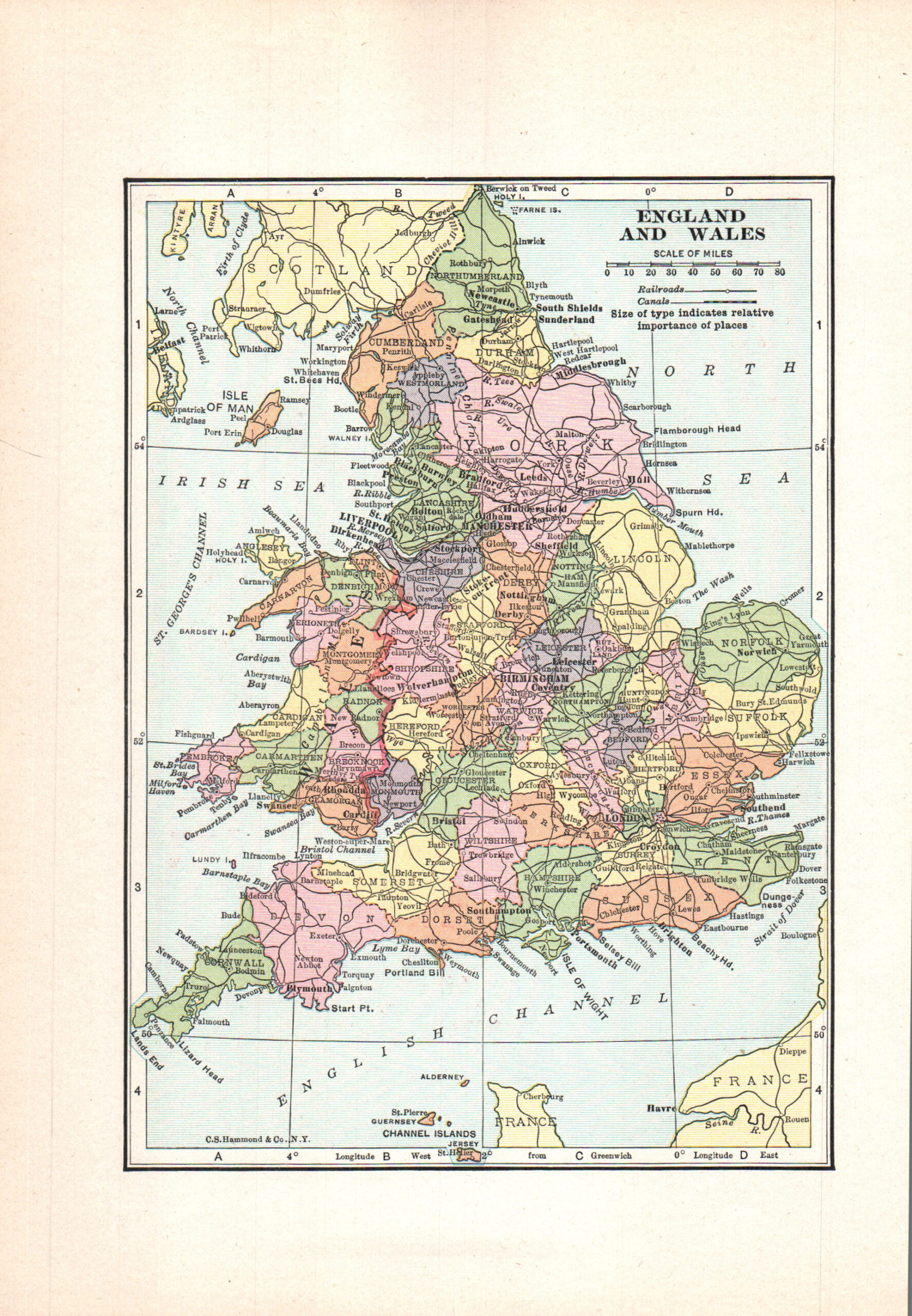 1937 Vintage Atlas Map Page - England and Wales map on one side and British I...