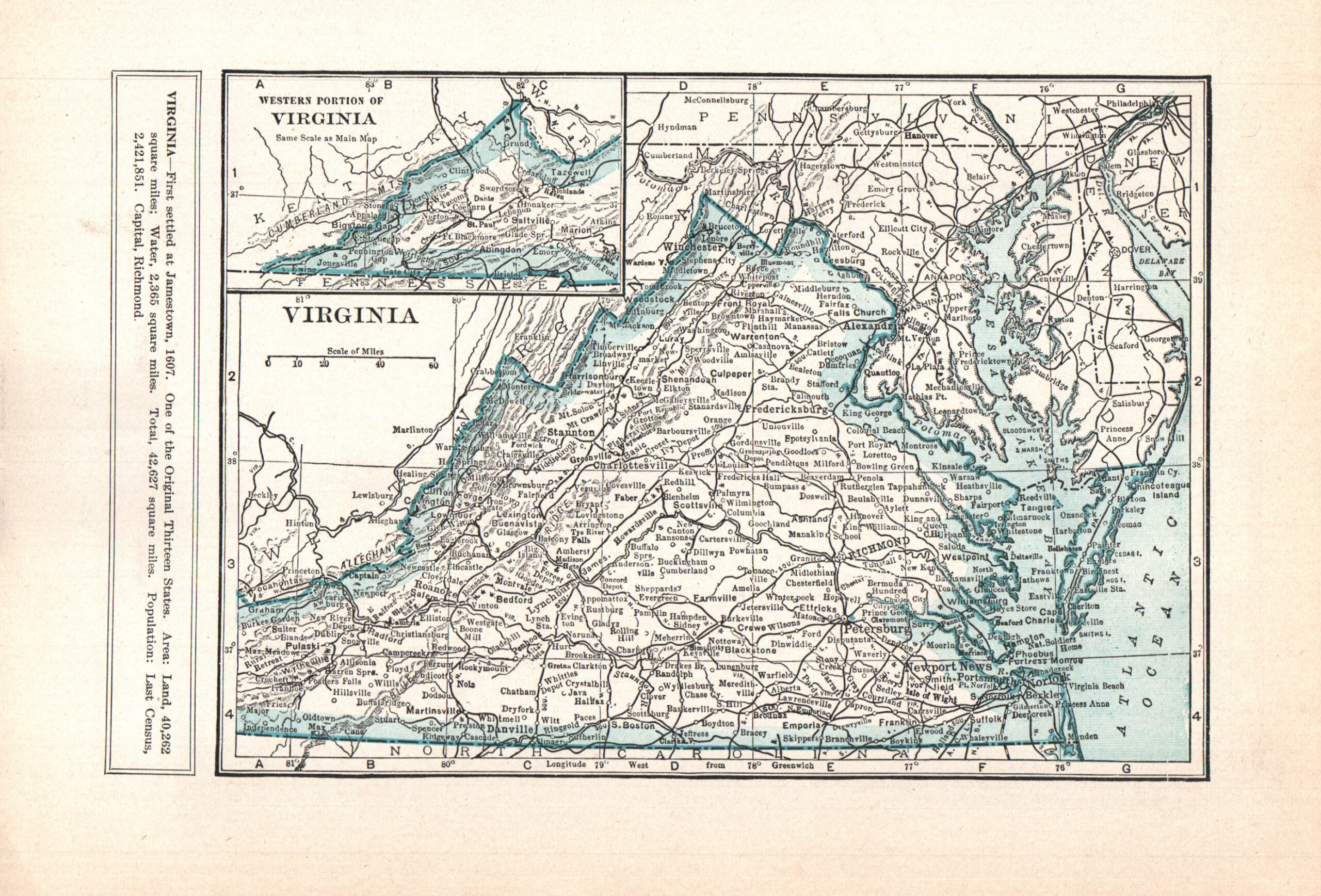1937 Vintage Atlas Map Page - Virginia map
