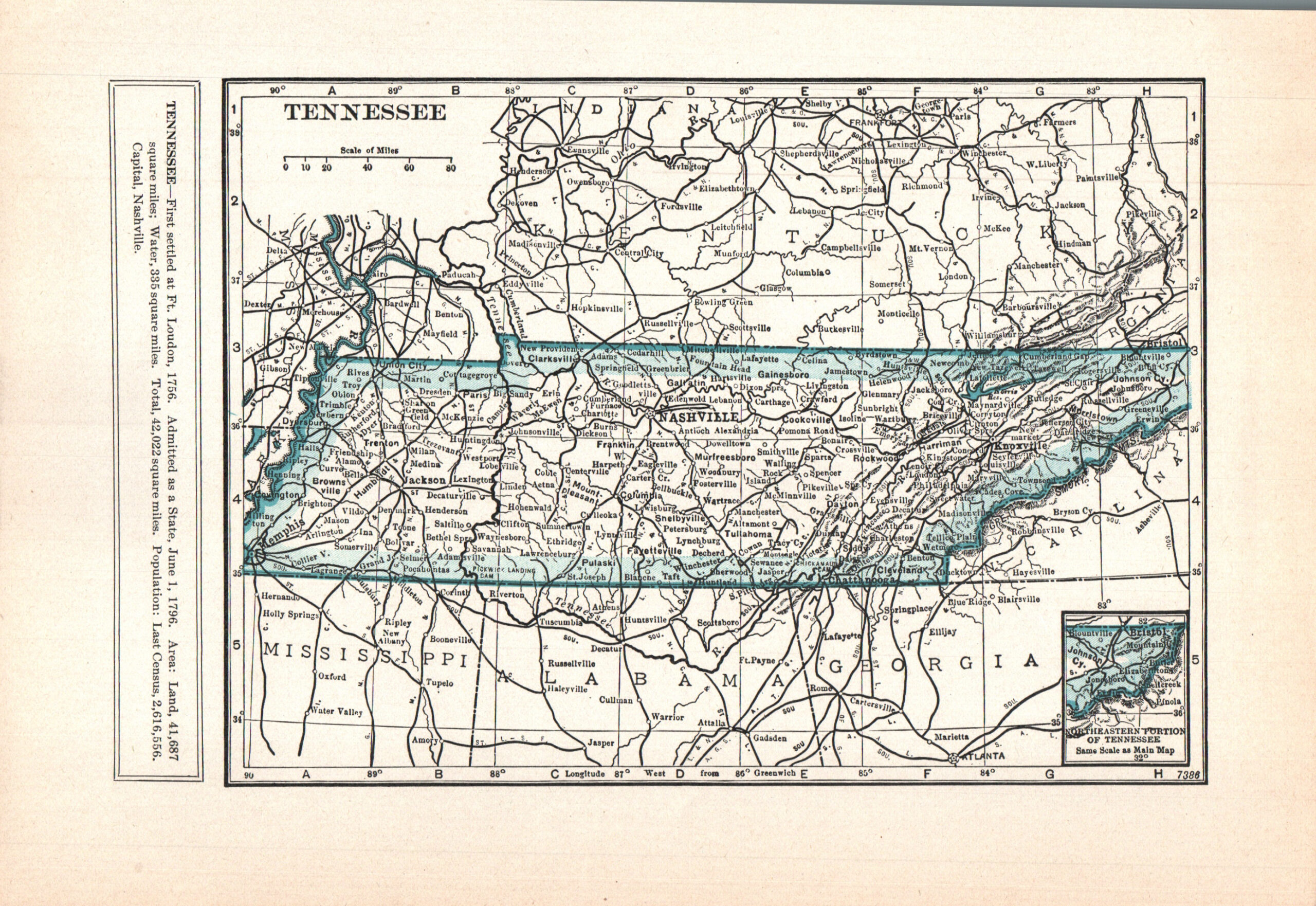 1937 Vintage Atlas Map Page - Tennessee map