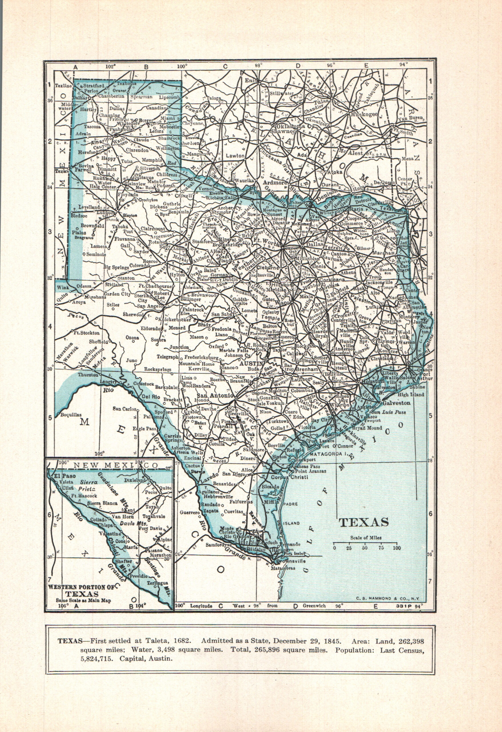 1937 Vintage Atlas Map Page - Texas map