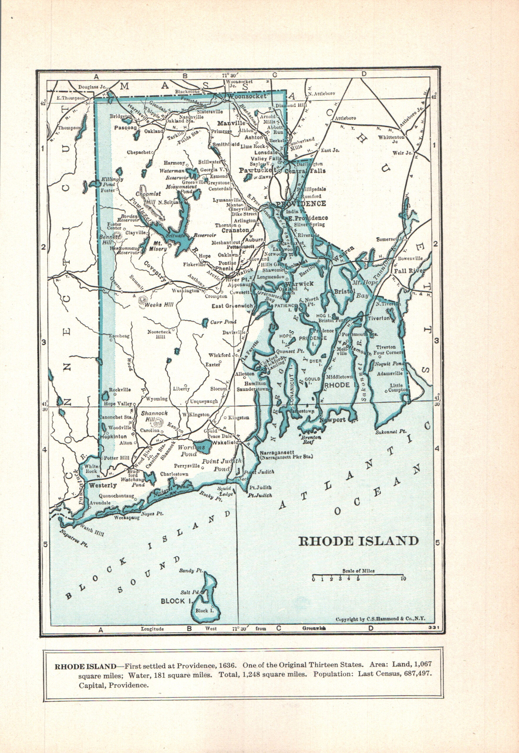 1937 Vintage Atlas Map Page - Rhode Island map